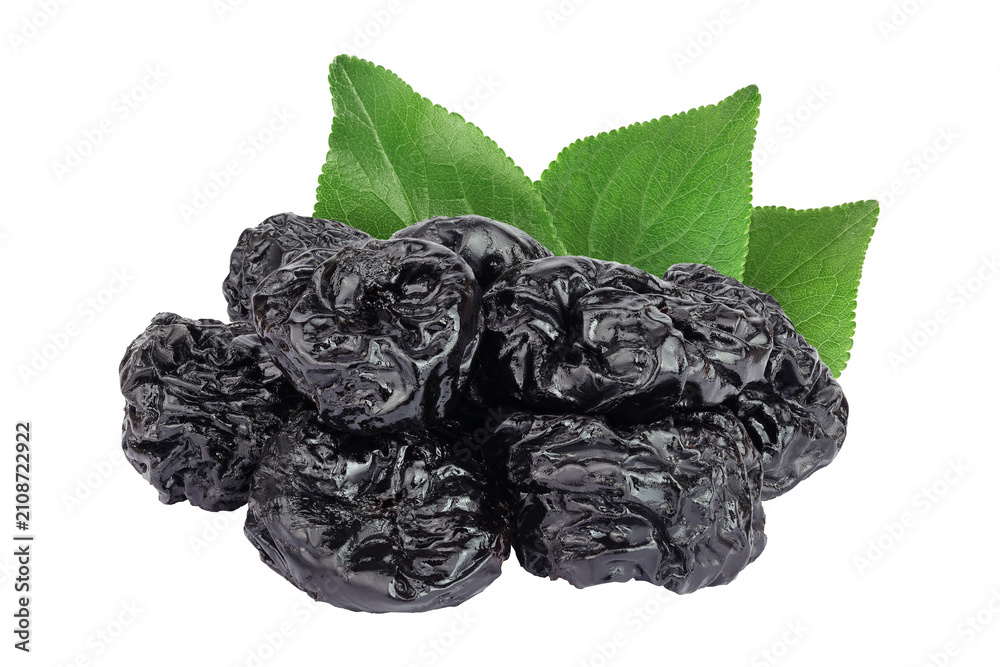 Obraz premium Prunes isolated on white background, heap of dried plums