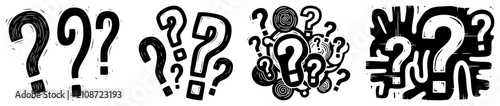 Set of Hand Drawn Question Marks in Various Styles, Doodle Punctuation Marks for Business FAQ and Solution Concepts