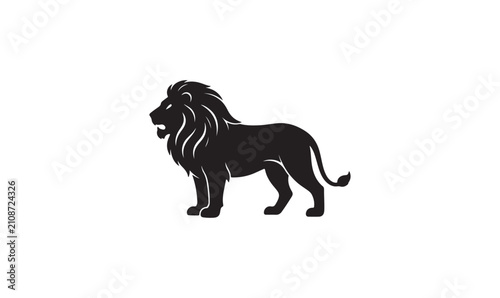 Standing Lion Silhouette Black Vector Illustration.