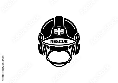 Black Emergency Rescue Helmet Icon Vector Isolated on White Background, First Responder Safety Headgear Symbol 