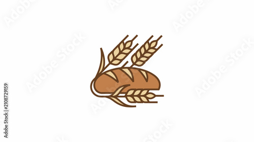 Minimalist vector icon of fresh baked bread with wheat ears.