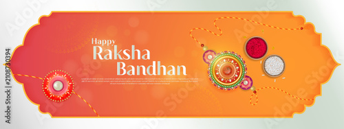 Happy raksha bandhan ceremony banner template design with decorative rakhi with sindoor and rice.
