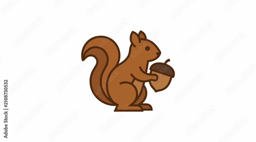 Fototapeta premium Cartoon style illustration of a cute brown squirrel holding an acorn.