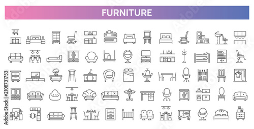 Set of outline furniture icons