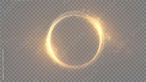 The effect of abstract gold light circles on a transparent background. Stock royalty free. PNG