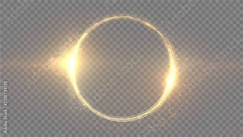 The effect of abstract gold light circles on a transparent background. Stock royalty free. PNG
