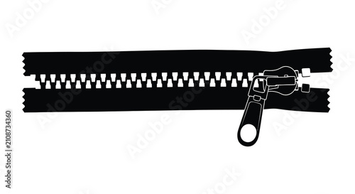 Fotografie Open zipper with slider on white background black silhouette fastener