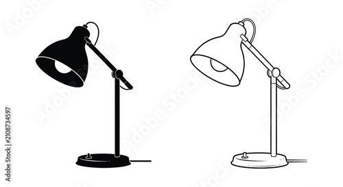 Fotografie Desk lamp silhouette against a white background a simple graphic representation