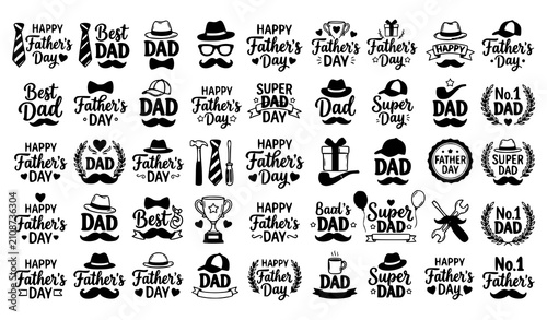 Happy Father's Day Retro Doodle Lettering Vector Collection
