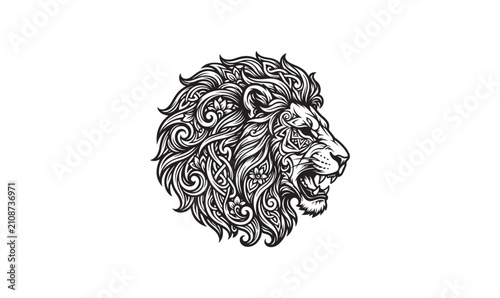 Ornamental Lion Head Mandala Tattoo Vector Illustration.