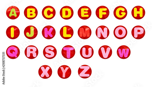Vibrant alphabet letters on red buttons showcasing learning and communication concepts with transparent background