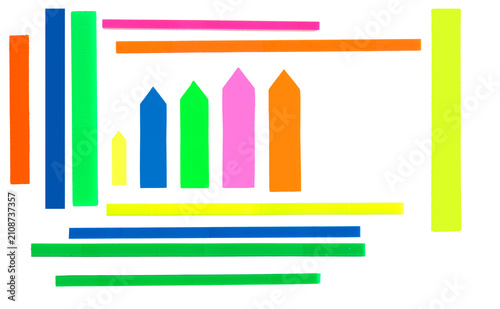 Abstract shapes including lines, bars, and markers in vibrant colors, ideal for design elements