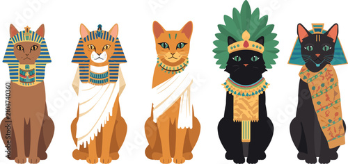 Foto Ancient Egyptian Cat Deity Character Set Featuring Pharaonic Kittens Wearing Nem