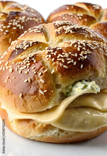 Freshly baked pretzel bun s...