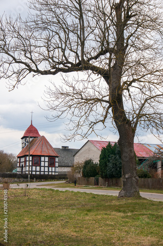 Trzebawie - village in West Pomeranian Voivodeship. Church of Saint Michael the Archangel (kościół świętego Michała Archanioła) in background. Poland.