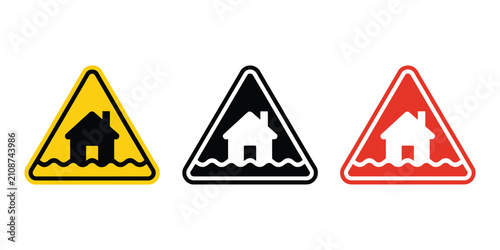 Obraz na płótnie Flood disaster icon featuring water emergency flat vector symbol, natural hazard risk warning sign, and climate safety emblem