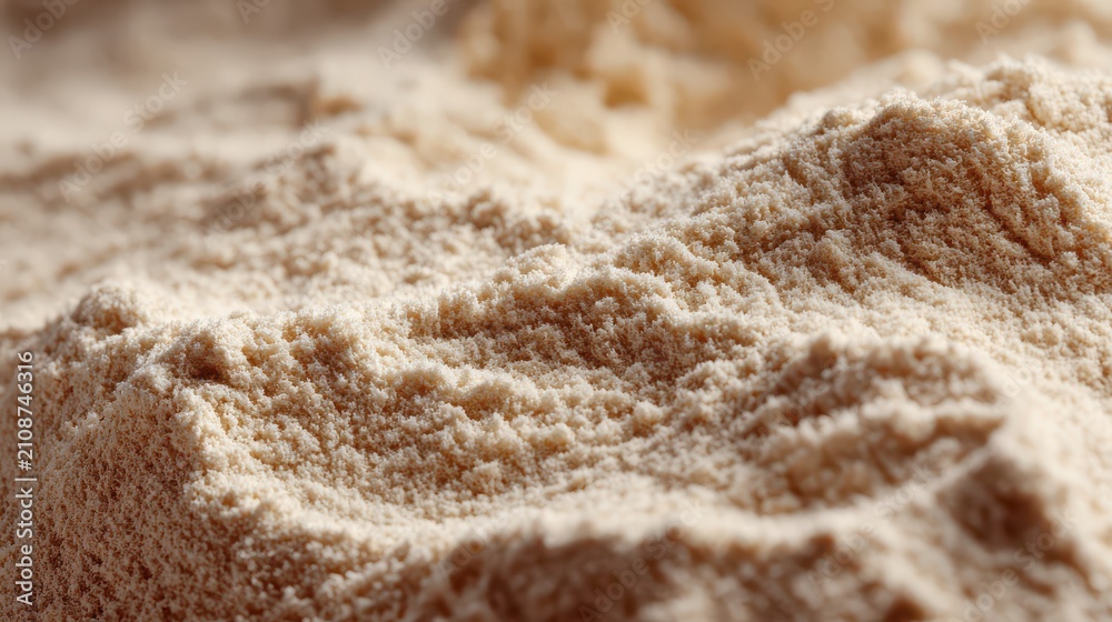 Obraz premium Fine beige powder texture in soft natural light with shallow depth of field for food or cosmetic backgrounds