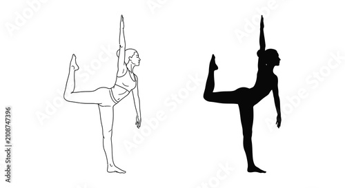 Cuadro en lienzo Woman Performing Yoga Pose Line Drawing And Black Silhouette activity