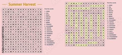 Fotografía Word search puzzle titled Summer Harvest with hidden words