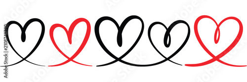 Heart icon set with hand drawn calligraphy sketch symbols