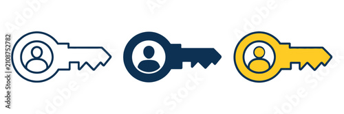 Key person icon with user avatar and secure login symbol for authentication