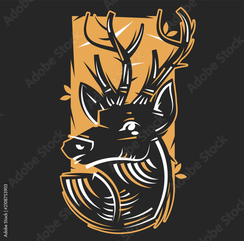 Deer head Design Element in Vintage Style for Logotype, Label, Badge, T-shirts and other design. Retro illustration.
