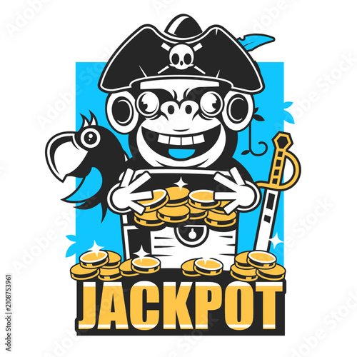 Pirates set of vector emblems, labels, badges or logos in vintage style on background with removable grunge textures