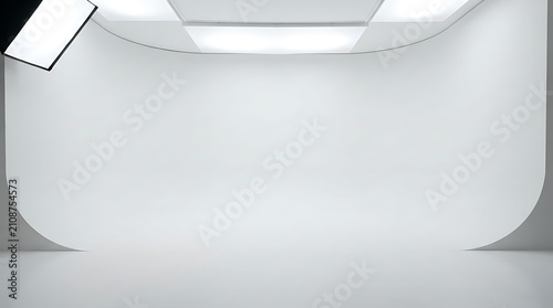 Empty white cyclorama studio backdrop for product photography. Seamless infinity wall for clean commercial shoots and video production.