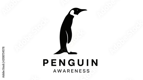 Canvastavla A minimalist black and white logo featuring a stylized illustration of a penguin standing upright with the words PENGUIN and AWARENESS below it