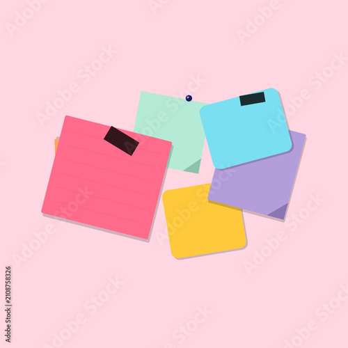 Colorful sticky notes on pink background organization and reminder concept