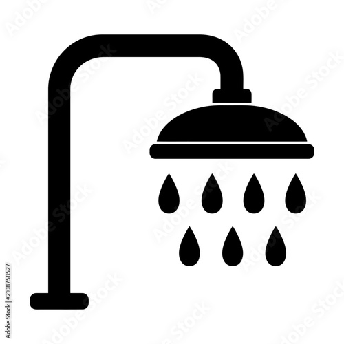 Cuadro en lienzo Black and white illustration of a showerhead with water droplets flowing downward