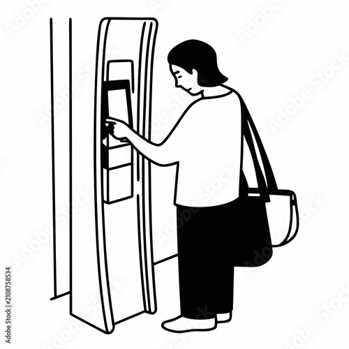 Woman using a modern refrigerator touchscreen in kitchen  