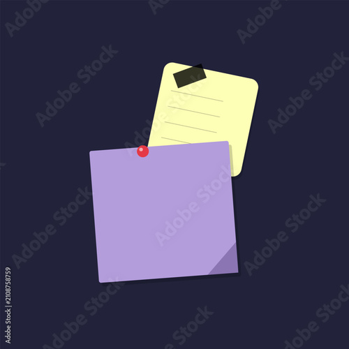 Sticky notes and memo pad on dark blue background organization concept