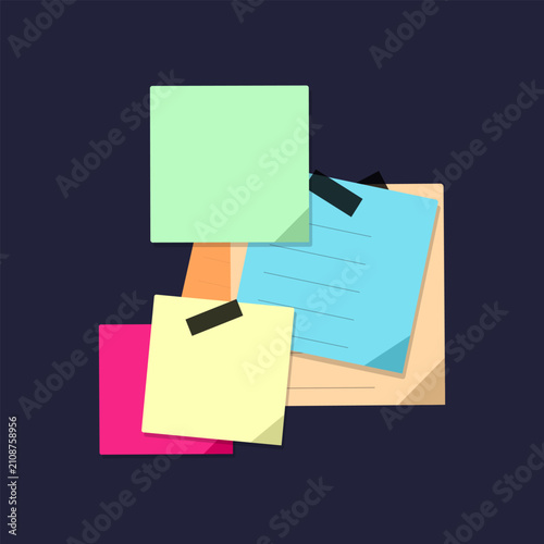 Colorful stack of sticky notes on dark background minimalist illustration