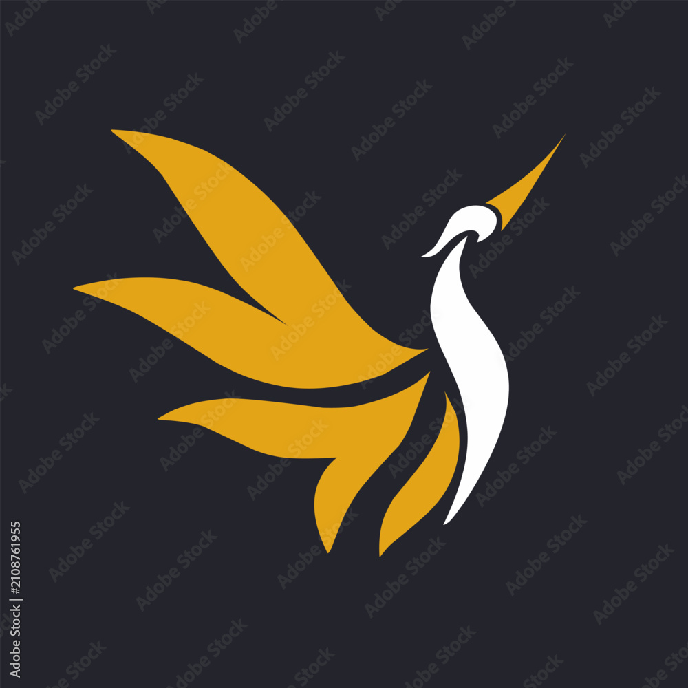 Obraz premium Elegant Stylized Bird Logo Design with Golden Wings on Dark Background