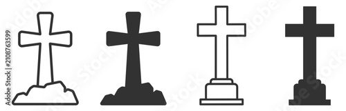 Foto set of black and white Christian crosses grave memorial icons vector illustratio