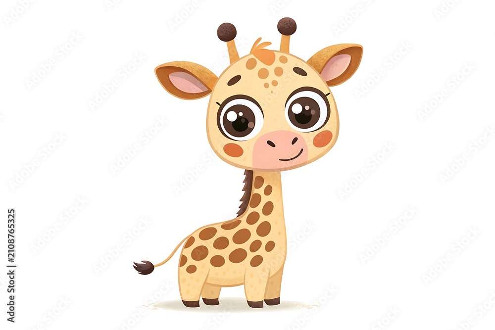 Obraz premium Cute cartoon giraffe with big happy eyes smiling