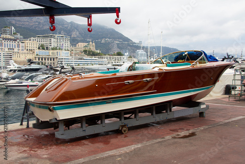 Принти на полотні small tidy boat at the dock in the marina in Monte Carlo Monaco