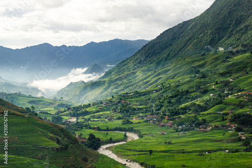 Scenic River Winding Through Green Terraced Valley in Sapa