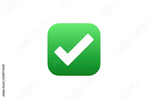 Green check mark icon on transparent background representing success, approval, completion, confirmation, and validation