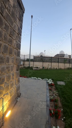 Stone walls and gardens of historic Masjid al-Suqya is a historically mosque in Madinah, Saudi Arabia.