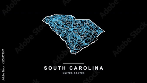 South Carolina State Line Map Self Drawing Animated Overlay, Alpha 4K