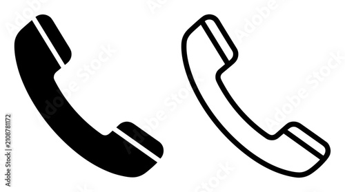 Quadro su tela Black and white telephone receiver icons in solid and outline styles on transpar