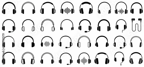 Tableau sur toile Headphone Icon Collection for Audio and Music