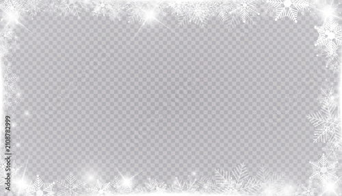 Bilde på lerret Frosted Window Frame: A delicate border of frost and snowflakes adorns the edges of a transparent rectangle, evoking a winter wonderland atmosphere