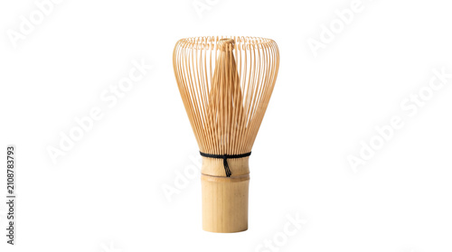Traditional bamboo matcha whisk for tea ceremonies, wellness, Japanese culture and premium beverage concepts. Isolated on White background.
