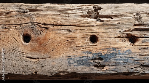 Natural Weathered Wood Texture with Knots and Blue Paint Accents for Rustic Backdrop