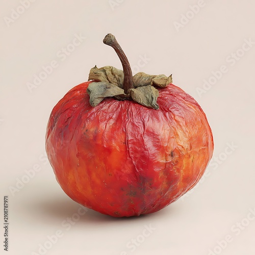 Shriveled Red Fruit with Wrinkled Skin on Neutral Background for Organic Concept