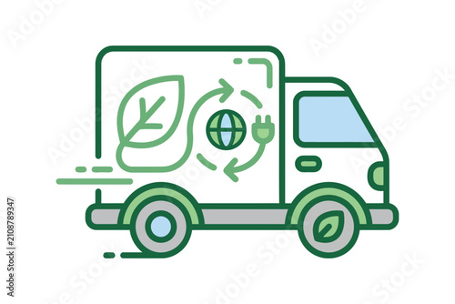 Electric Delivery Truck Eco Icon Vector Illustration