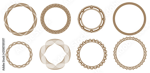 Ornate round frame designs set decorative circular borders vintage ornamental vector collection